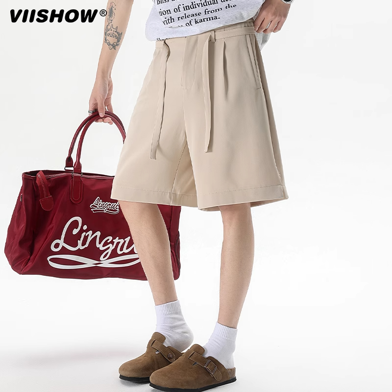 VIISHOW户外冰丝速干纯色垂感西裤短裤男女高级感百搭休闲五分裤