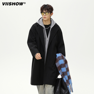 VIISHOW双面毛呢翻领大衣男秋冬中长款风衣日系宽松复古加厚外套