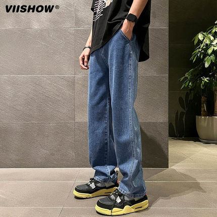 VIISHOW水洗牛仔裤男春秋季宽松直筒男生高街潮流潮牌休闲长裤子
