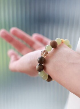 沉香木藏香手串女和田玉手链女黑金超七圣诞生日礼物