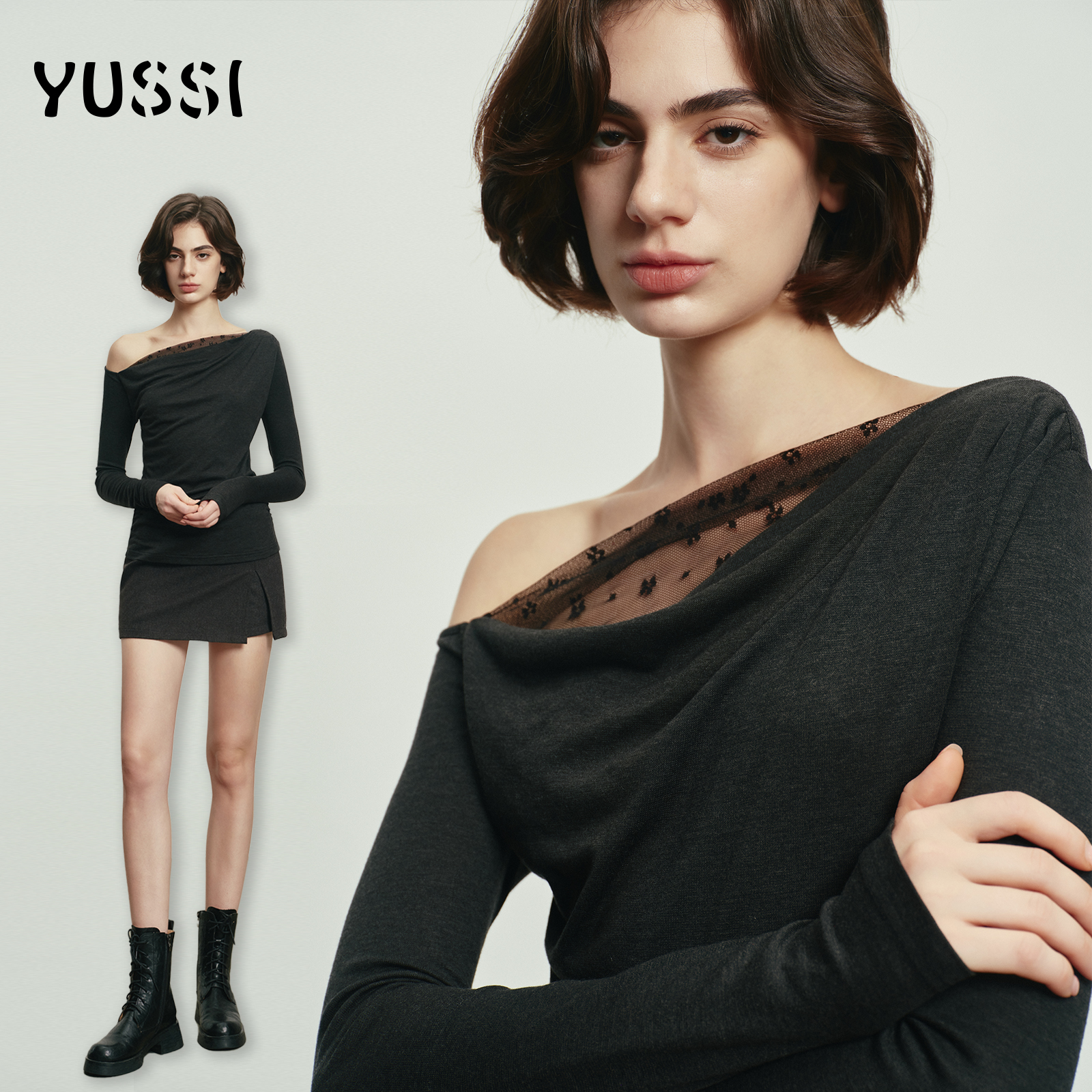 YUSSI素境生活蕾丝拼接打底衫