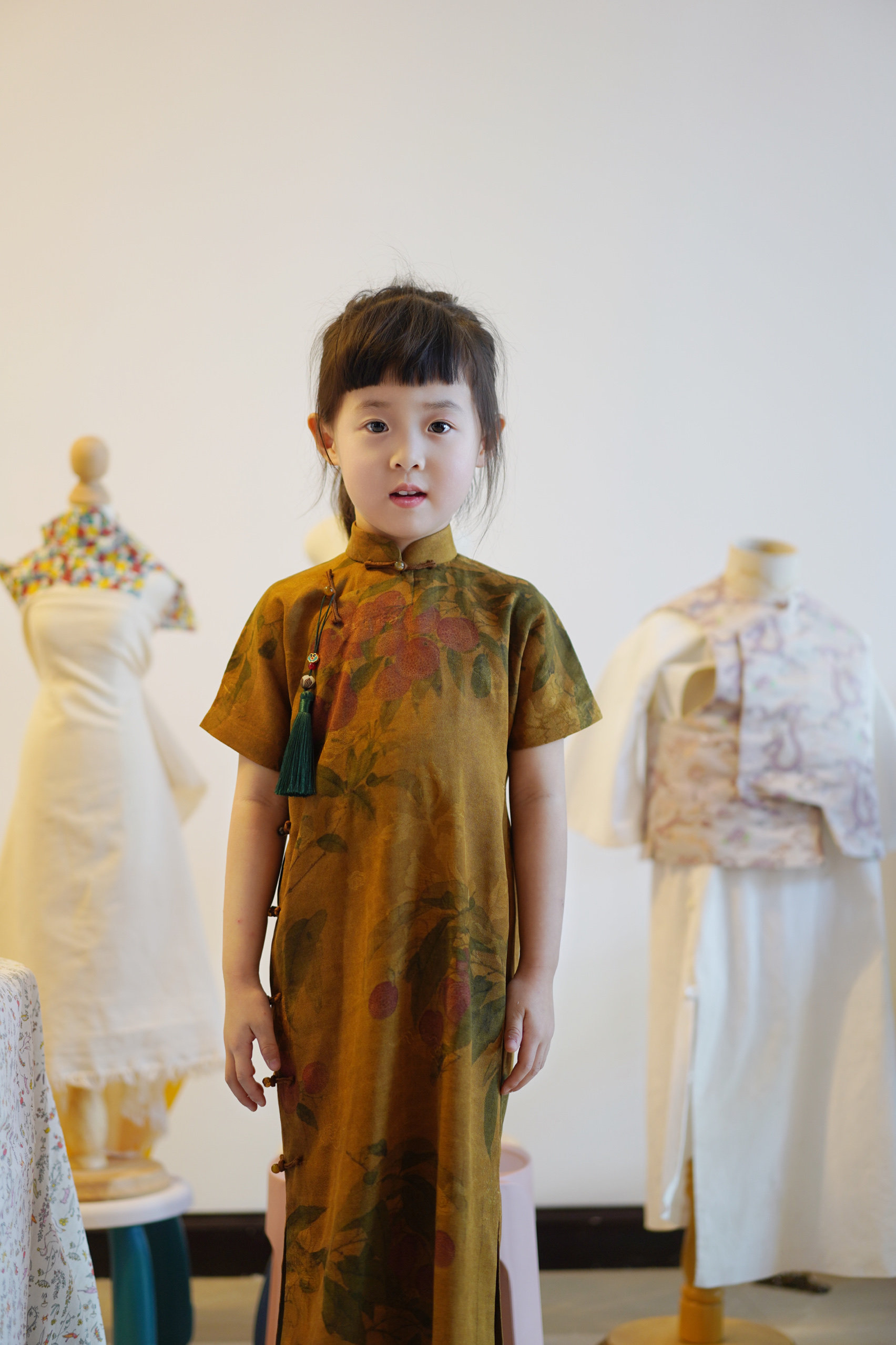 女童复古印花短袖旗袍连衣裙中国风香云纱古画儿童旗袍