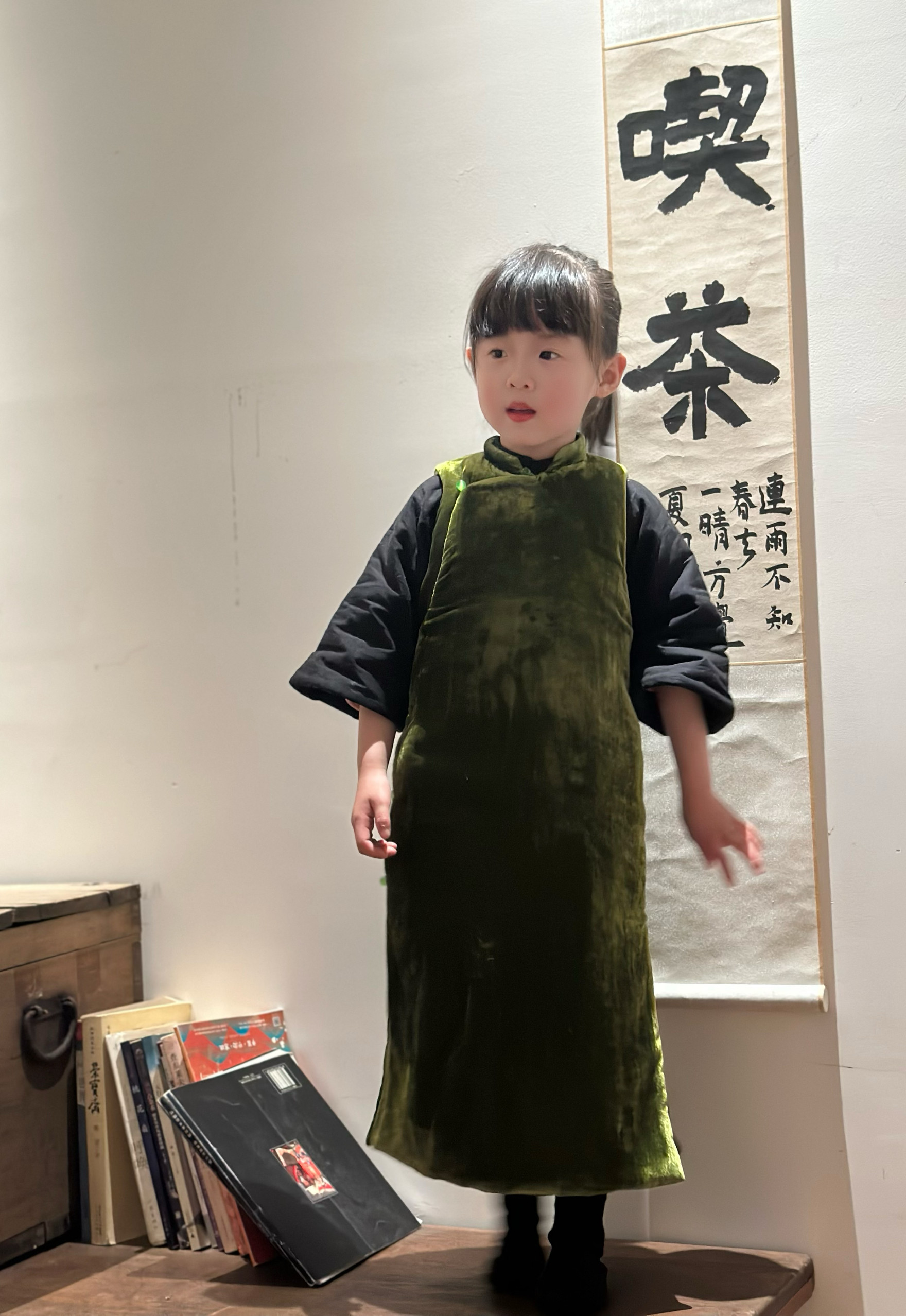 丝绒夹棉花长马甲旗袍里搭倒大袖短棉衣平裁传统复古儿童旗袍年服