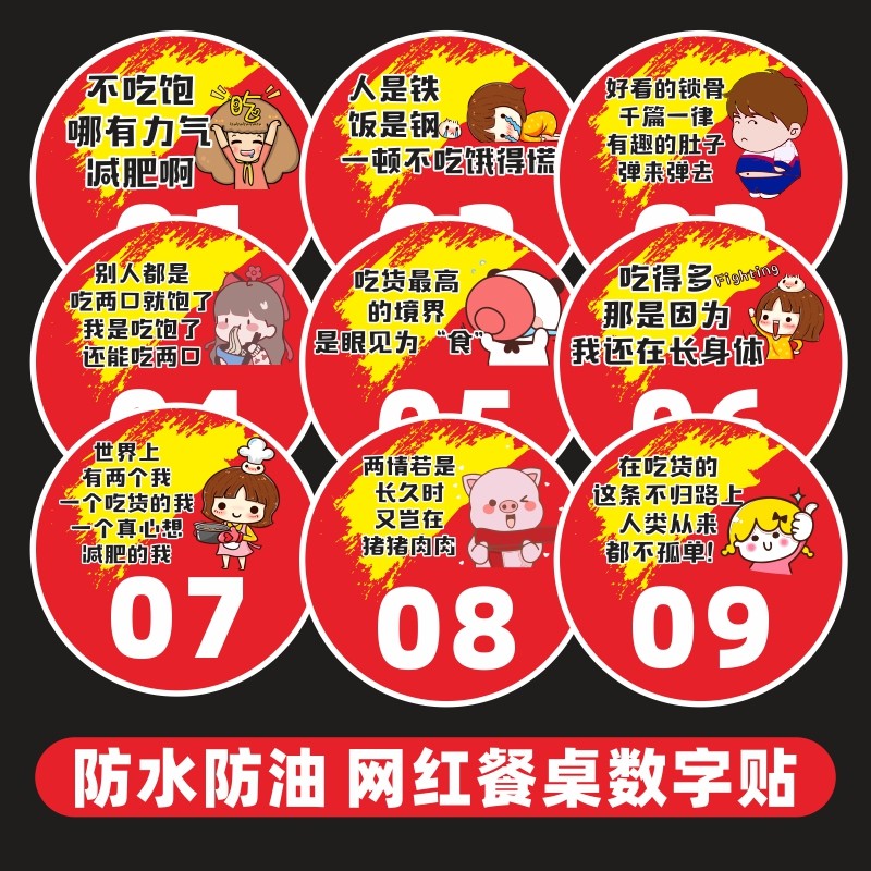 防水防油桌号贴数字贴纸网红搞笑餐厅烧烤店烤串饭店大排挡餐桌贴