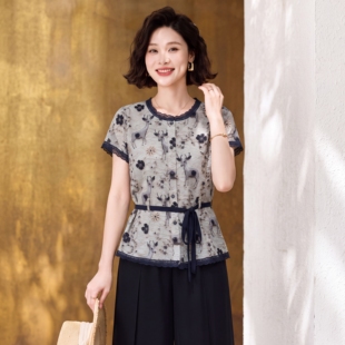 2026新款洋气中老年女装t恤两件套妈妈国风夏装新中式上衣服套装