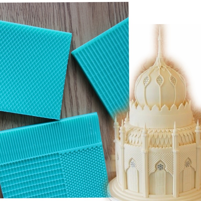 3种压花花纹装饰翻糖液态硅胶 城墙鱼鳞菱格