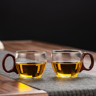 耐热玻璃茶杯套装家用功夫茶具品茶杯主人杯透明带把茶杯2个装