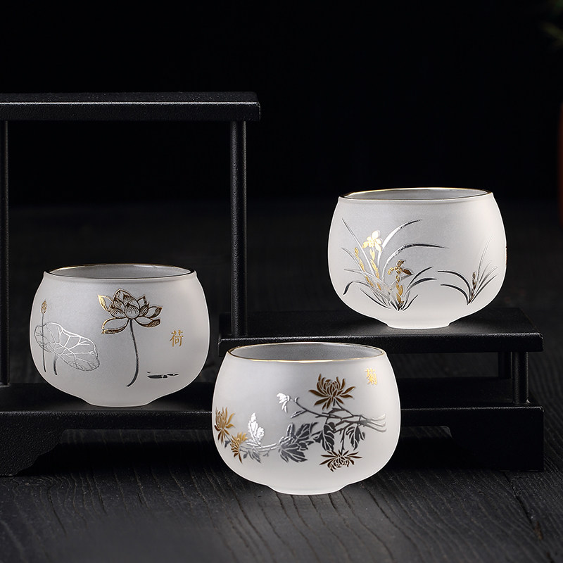 手工描金玻璃功夫茶具茶杯耐高温图片
