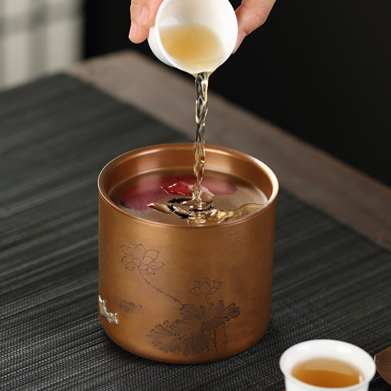 仿古手工嵌银紫铜壶承壶托干泡台