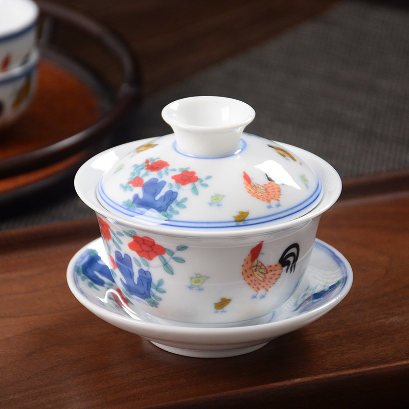 成化斗彩鸡缸杯盖碗家用仿古功夫茶具茶杯三才碗陶瓷泡茶器敬茶碗