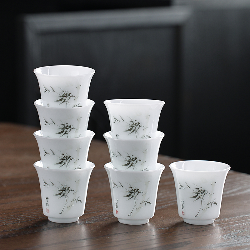 手绘饼种羊脂玉瓷中式盖碗三才杯