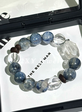 2XY蓝晶石天然水晶手链咖啡豆手串925纯银治愈系转运白水晶男女款