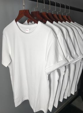 清仓不退250g重磅磨毛T恤厚实纯白色不透四季纯棉T恤圆领短袖男女