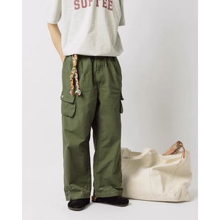 多袋长裤 军绿泼墨洗水做旧宽松系带工装 复古潮流 CONTAINER SOFT