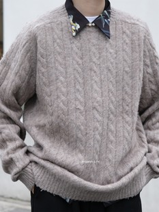 PLUS 0138 22AW羊毛混纺纯色绞花圆领毛衣 048 现货BEAMS