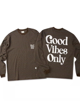 GoodVibesOnly好氛围优先「BASIC」条纹口袋长袖 棕色 300g 重磅