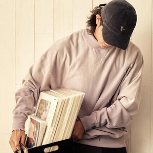 DAMBOLAND 24AW复古破坏水洗做旧100%新疆棉高领毛圈宽松套头卫衣