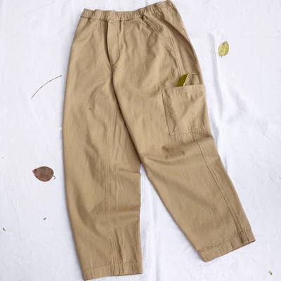 现货 caicaicai 日系复古休闲宽松汉麻有机棉小裤脚卡其裤