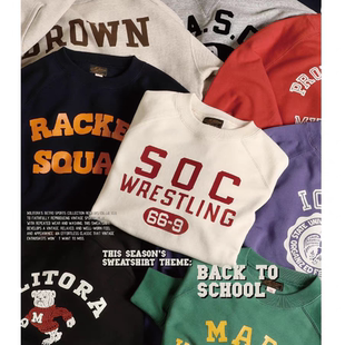 Militora121校园款全棉插肩袖圆领套头美式复古油墨印花Logo卫衣