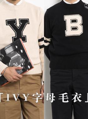 Militora916圆领套头印花贴布校园IVY复古绅装常青藤半高领毛衣