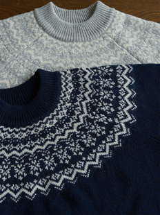 BROOKLYN GARMENTS自主线宽松板型英伦风雪花图案插肩袖套头毛衣