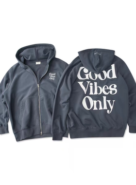 GoodVibesOnly好氛围优先「BASIC」拉链连帽卫衣 雾霾蓝 加绒 YKK