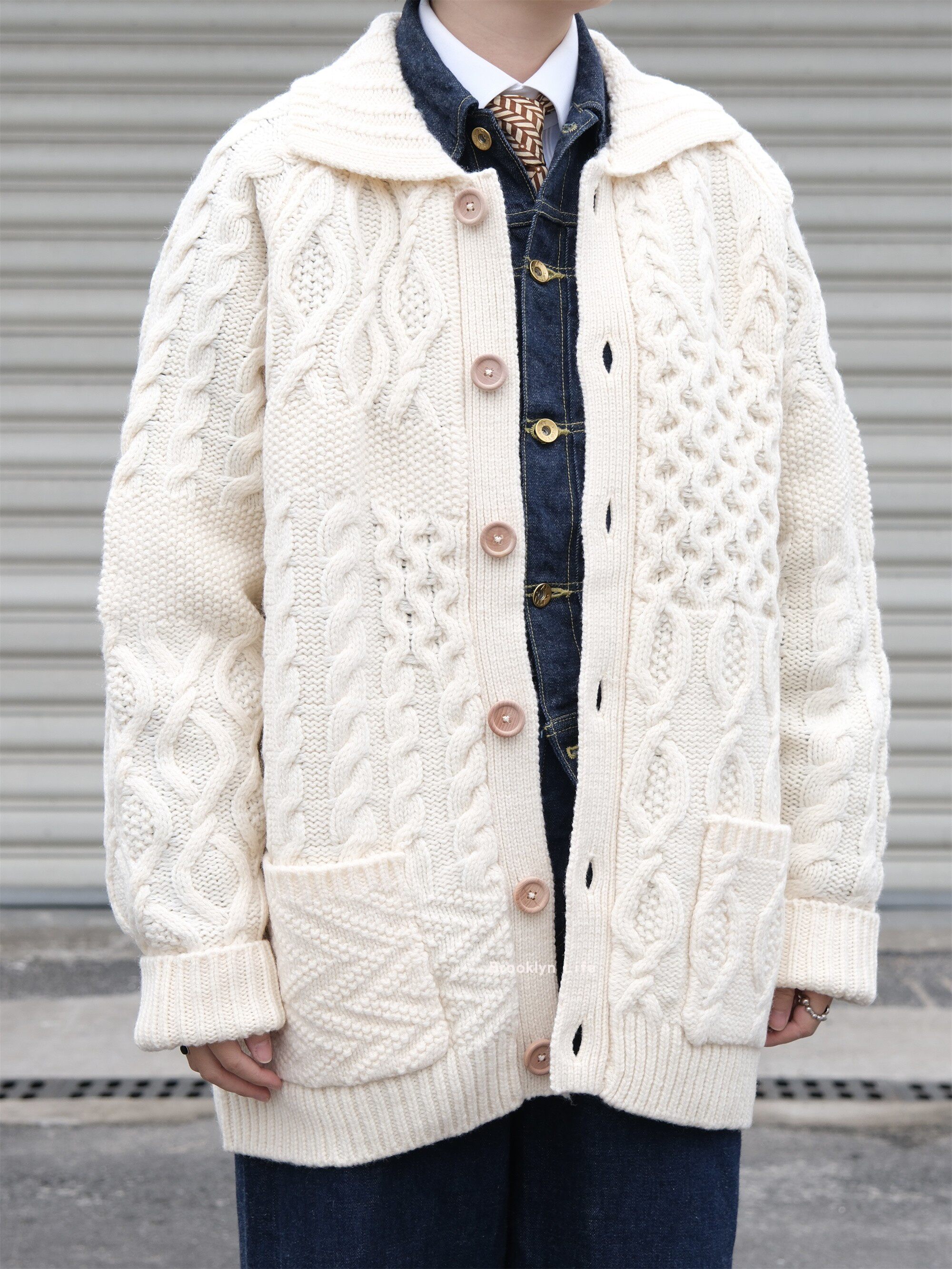 现货 日本beams plus 重磅纯羊毛渔夫毛衣开衫男款3815-0149-048