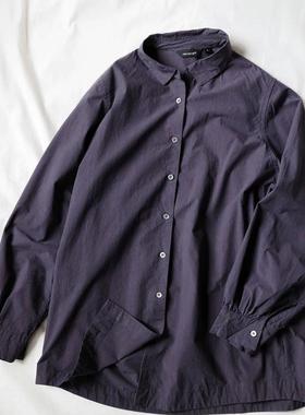 现货caicaicai 24aw深紫色宽松打褶设计袖口叠穿长袖衬衫 女