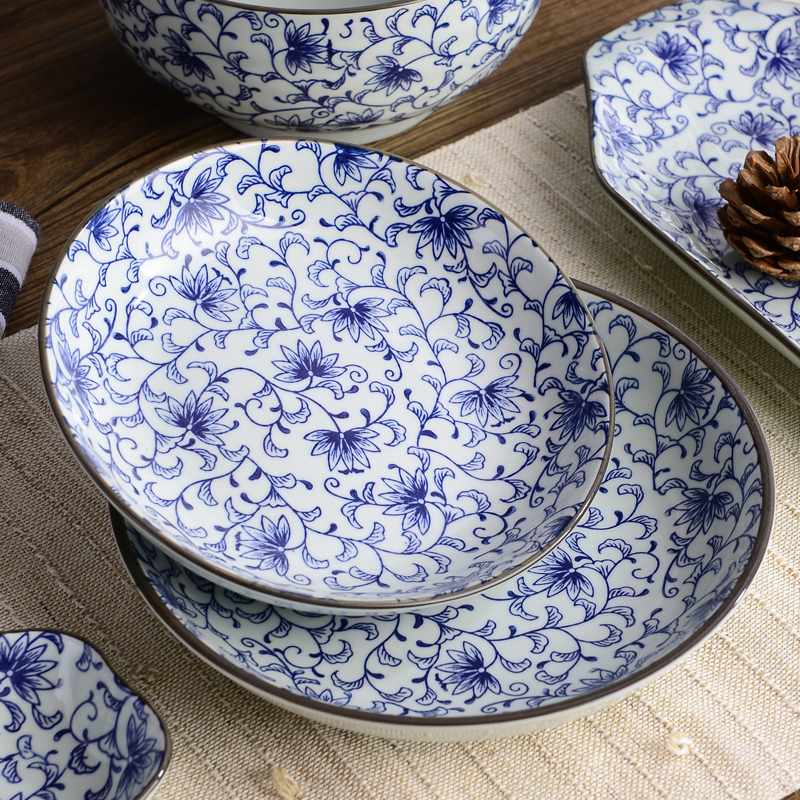 仿古中式厚实圆形釉下彩深饭盘子