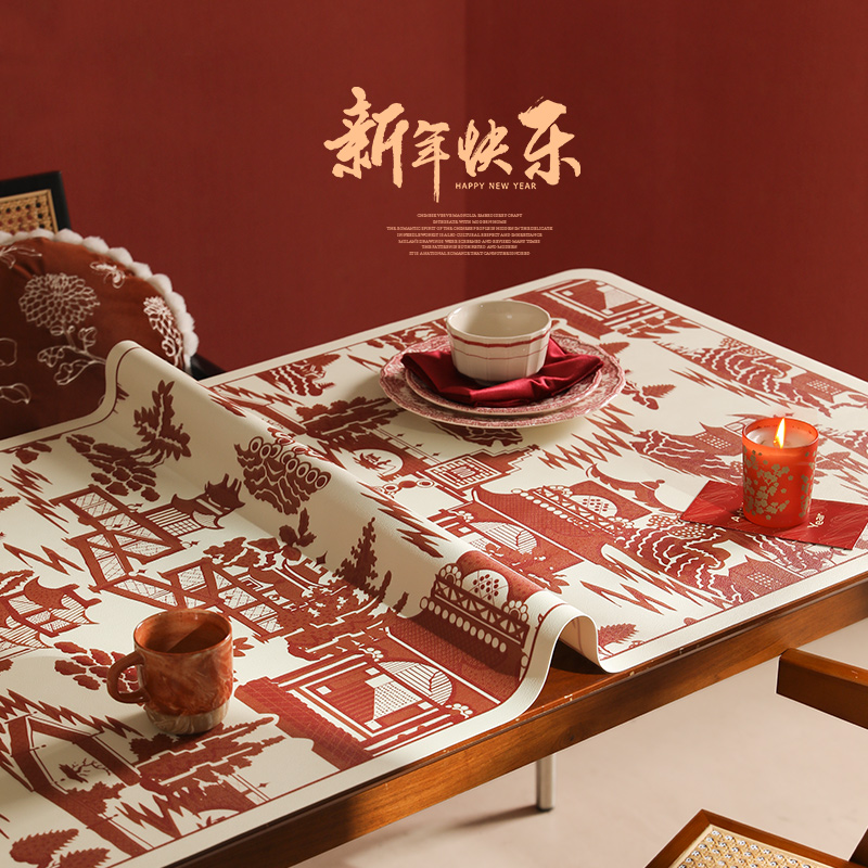 圣诞节桌垫红色氛围感防水防油