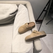 简约风磨砂皮勃肯鞋 女厚底一脚蹬搭扣包头拖百搭防滑外穿穆勒鞋