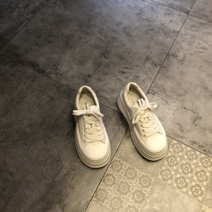 厚底鞋女春款韩版时尚百搭真皮圆头松糕系带休闲小白鞋轻便防滑