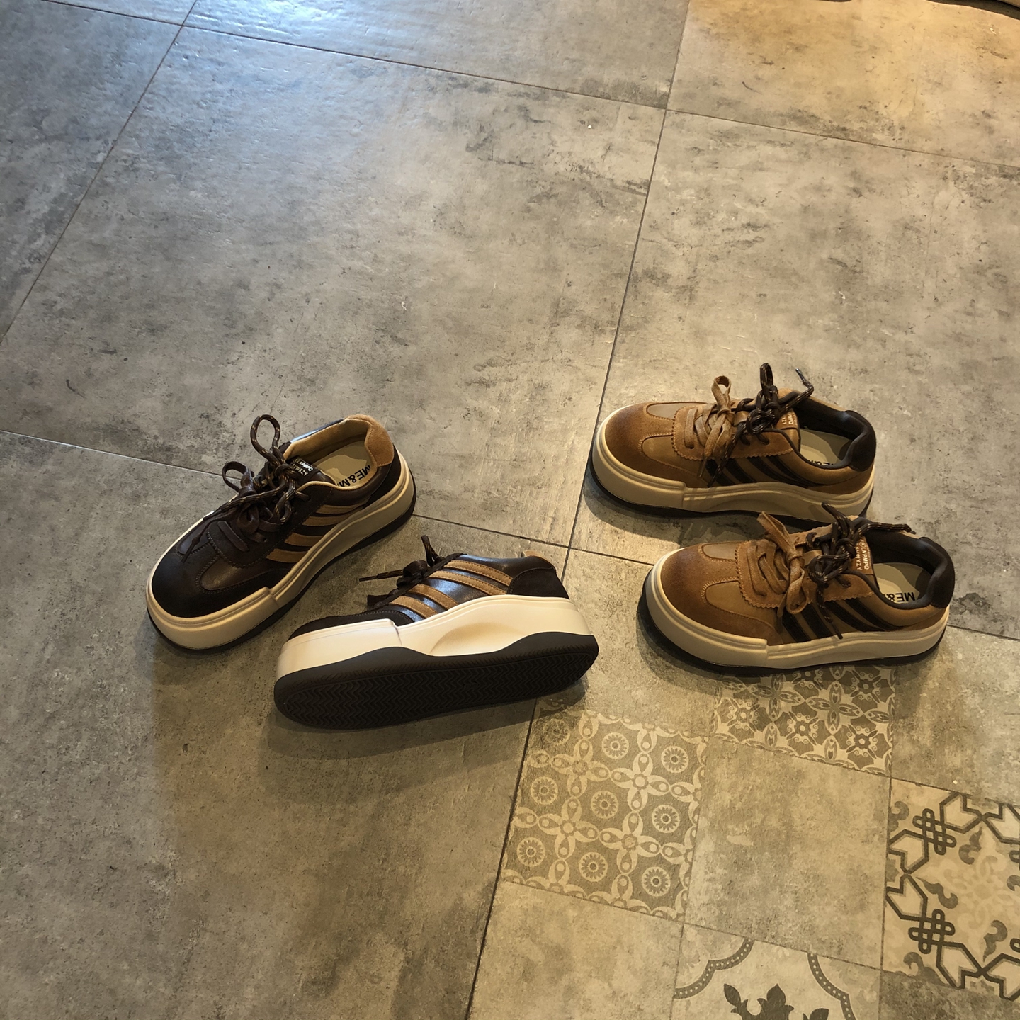 时尚百搭真皮拼接系带休闲鞋厚底