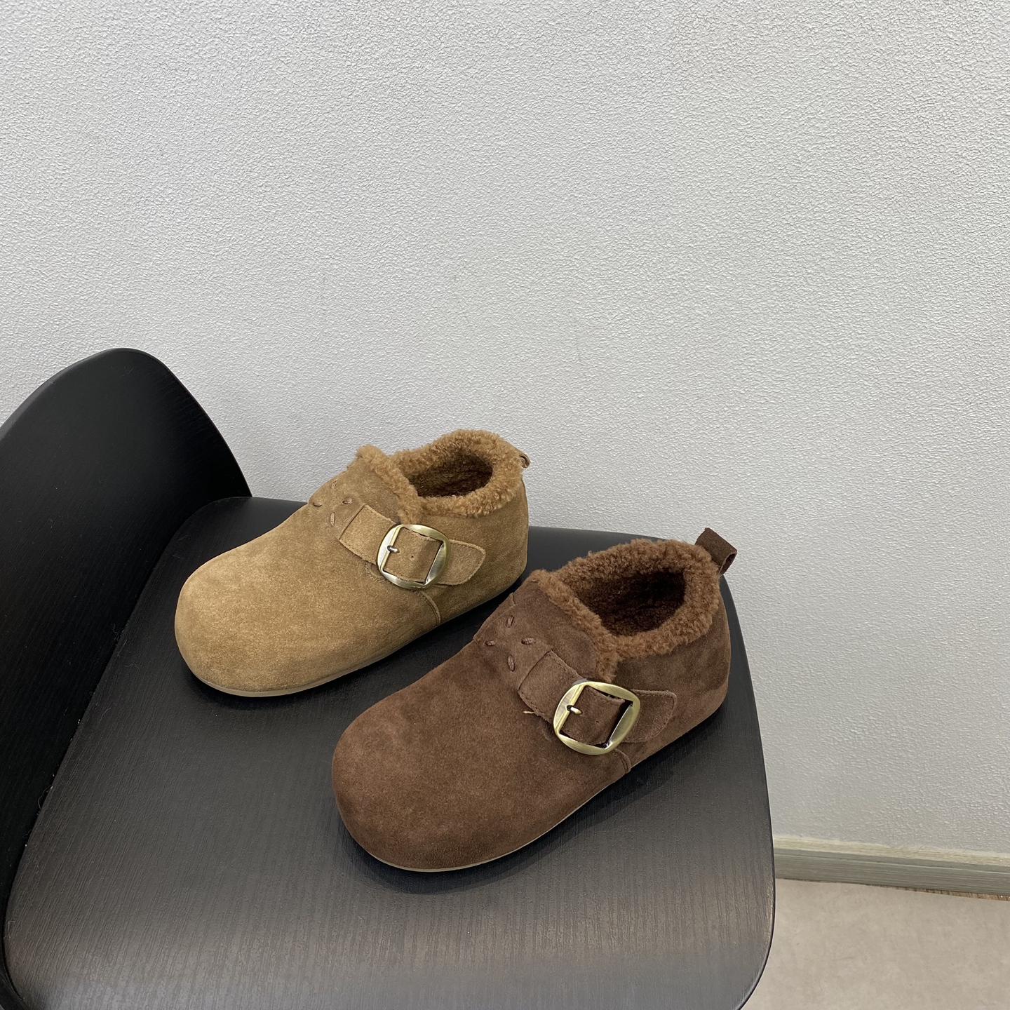 时尚百搭皮带扣真皮羊毛勃肯鞋