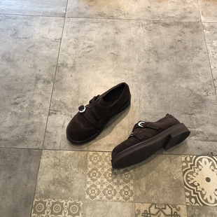 女单鞋 2025新款 真皮复古皮带扣乐福鞋 百搭圆头中跟舒适女鞋 女 时尚