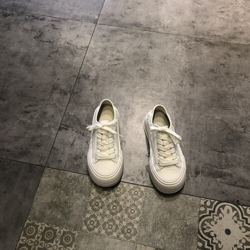舒适百搭真皮圆头厚底系带休闲鞋
