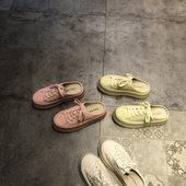 真皮厚底松糕系带百搭休闲饼干小白板鞋 新款 女外穿夏季 包头半拖鞋
