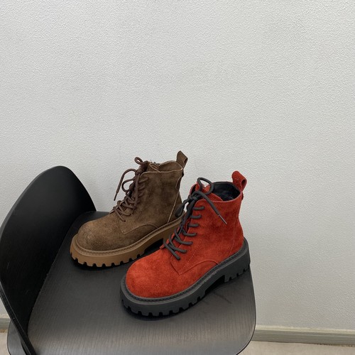 舒适百搭磨砂真皮圆头厚底马丁靴