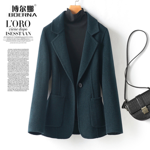 羊毛呢西服女士短款修身气质加大码2026春秋新款双面绒西装外套