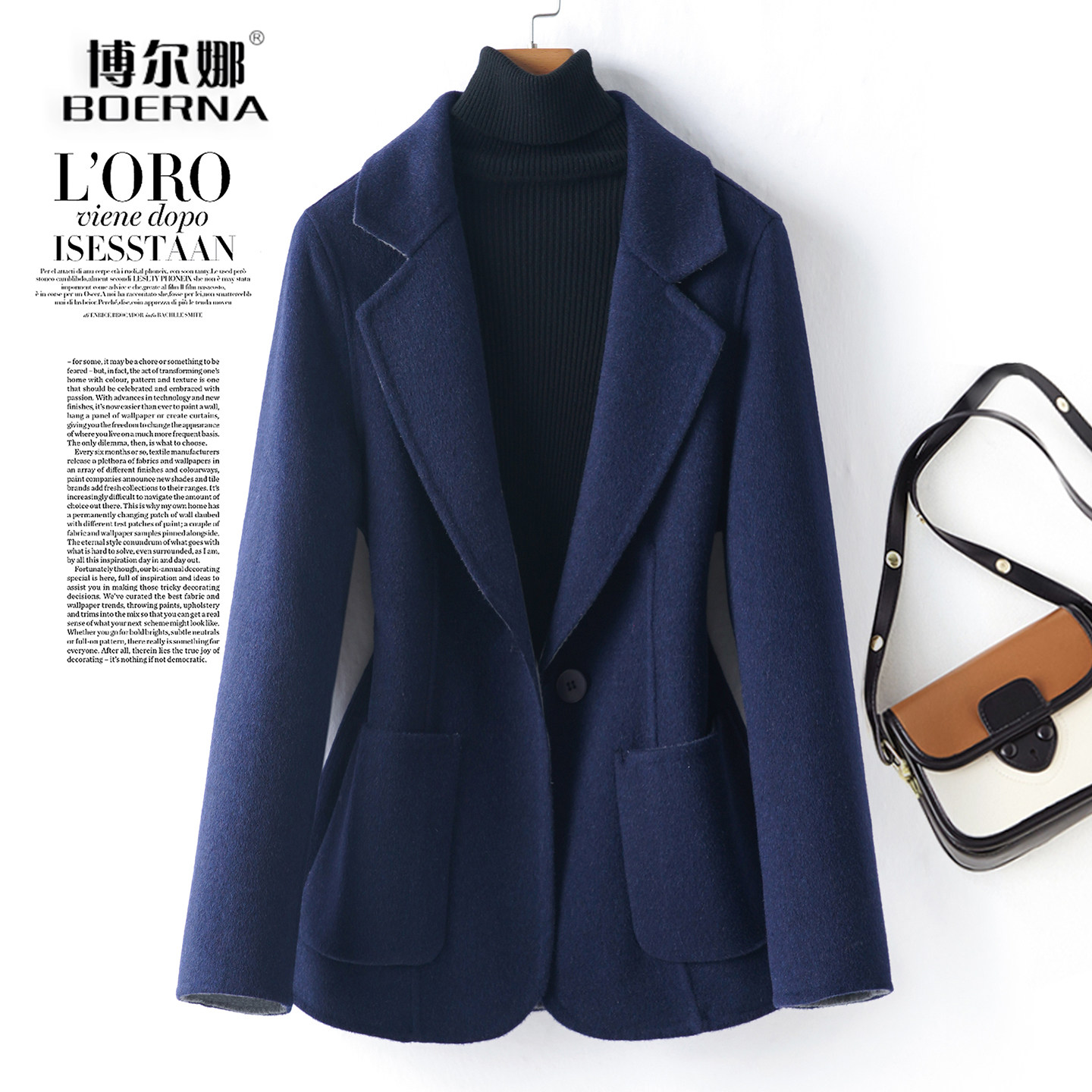 双面绒西装外套女式短款修身显瘦气质加大码西服式羊毛呢大衣