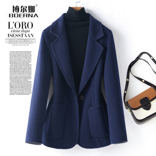 双面绒西装外套女式短款修身显瘦气质加大码西服式羊毛呢大衣