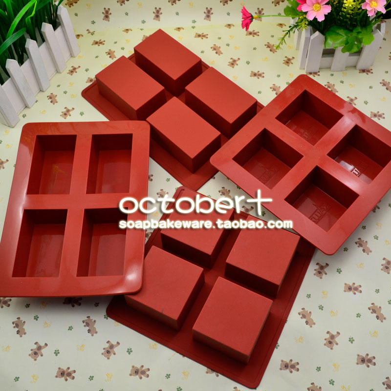 觅爱馆新手试用4连方形几何硅胶烘焙蛋糕模具手工皂工具 微瑕品