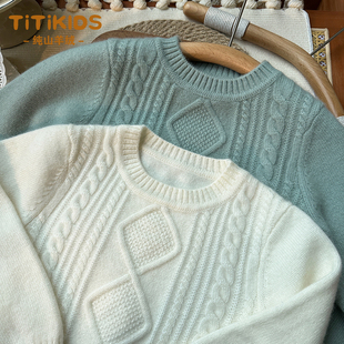 洪叶云台儿童纯山羊绒衫女童秋冬新款中大童加厚打底白色男童毛衣