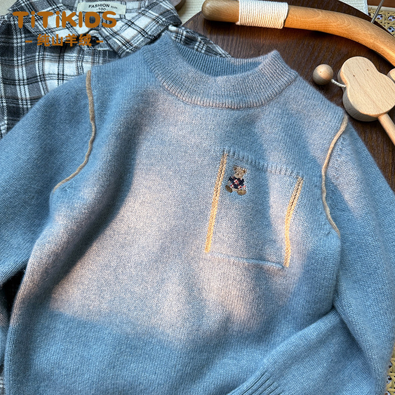 男童羊绒衫秋冬季新款宝宝中小童男孩打底衫套头洋气加厚儿童毛衣