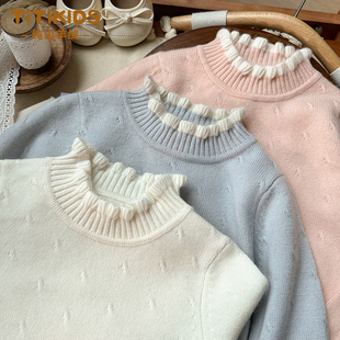 女童纯羊绒衫儿童毛衣套头半高领洋气中大童秋冬款加厚针织打底衫