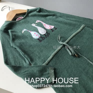 女童绿色长款针织衫打底衫秋季裙子毛衣裙