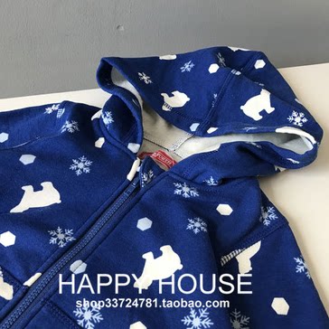 儿童北极熊不倒绒外套小童男宝宝连帽卫衣开衫