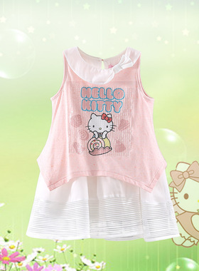 hellokitty童装女童荷叶领连衣裙夏季中大童凯蒂猫裙子韩版背心裙