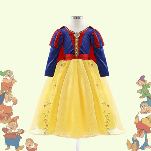 迪士尼童装女童长袖连衣裙演出服蓬蓬纱裙秋冬儿童披风白雪公主裙