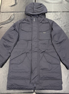 G-Star男士户外防风保暖中长款工装连帽羽绒服大衣外套 D13601